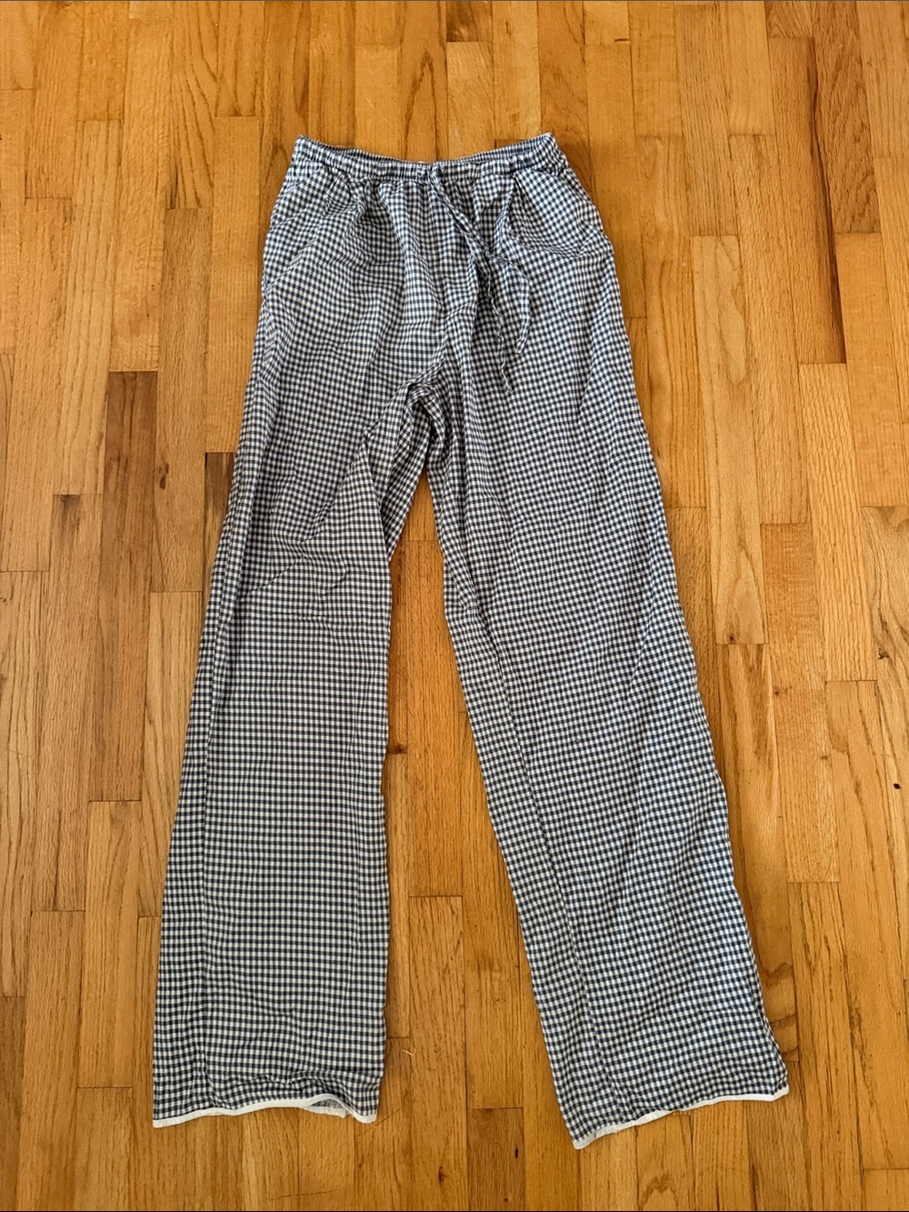 Reformation Black and White Gingham Wide-Leg Pants with Drawstring